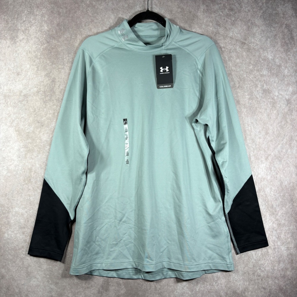 Under Armour Top Mens XL Green ColdGear CGI Mock Neck Fitted Active Running NEW